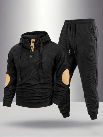 2pcs Autumn New Texture Men's Sportswear Set, Hoodie and Drawstring Pants with Pocket Contrast Design, Lightweight for Outdoor Sports and Casual Wear