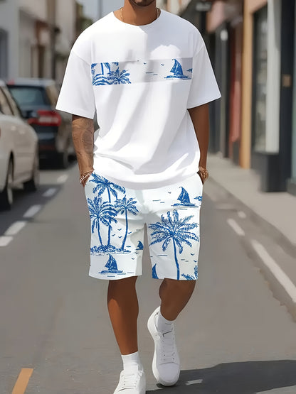 2025 New Men's Casual T-Shirt and Shorts, Regular Print, Fashion Sportswear, Summer Cool 3D Printed Breathable Outdoor Leisure Short Sleeve Set