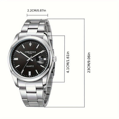 CHRONOS Men's Classic Popular Watch With Stainless Steel Strap, Business Calendar Luminous Watch