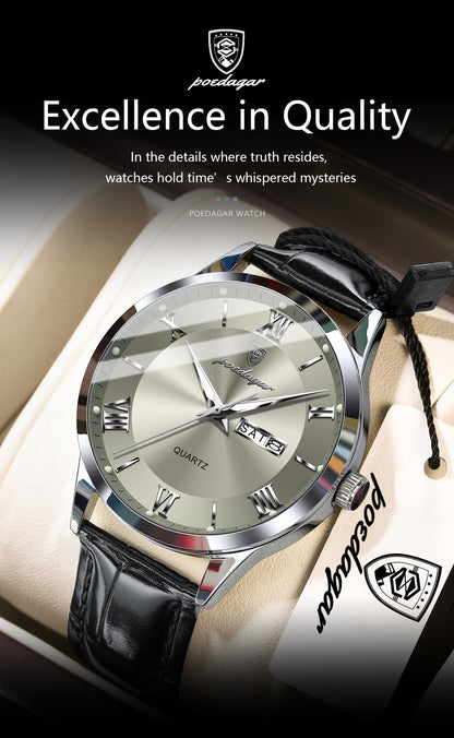 Luxury Leather Strap Men's Watch Waterproof Luminous Calendar Week Wristwatch Simple Business Fashion Sports Men's Watch