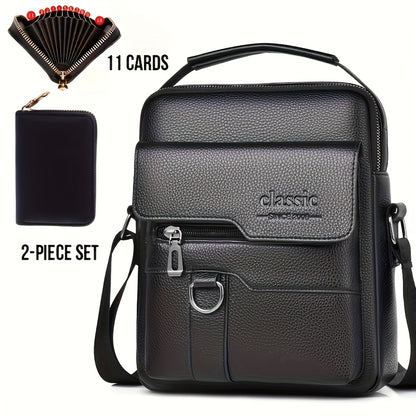 New Men's Crossbody Bag Messenger Bag with Mahogany Pattern Large Capacity Design PU Material Men's Casual Retro Adjustable Shoulder Bag for Going Out Valentine's Day Gift for Husband or Boyfriend
