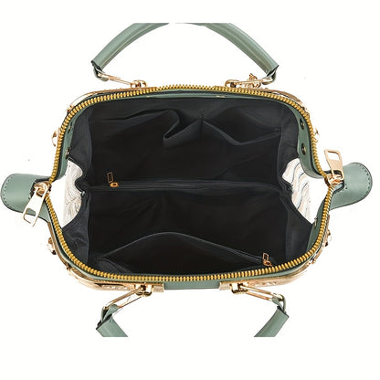 SYM Women's Large Capacity Convertible Crossbody Handbag - Elegant Purse with Zipper Closure, Golden-Tone Hardware, Chain Link Strap for Work, Formal Events, Everyday Use - Available in Khaki, Green, Blue, Yellow, Black - Cro