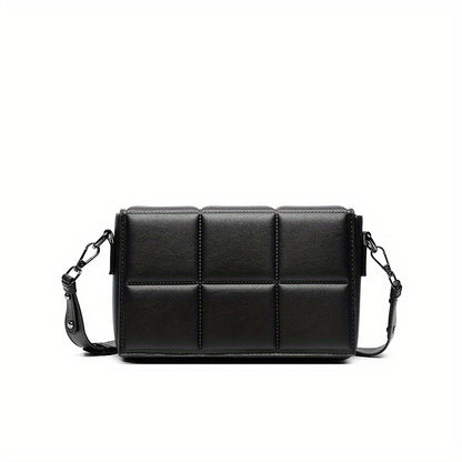 caivektine Men's Stylish Black Crossbody Bag - Adjustable Strap, Quilted Grid Design, Casual Business Shoulder Bag for Everyday Outings, Casual Business Bag | Sleek Modern Bag | Adjustable Strap Bag, Small Crossbody Bag