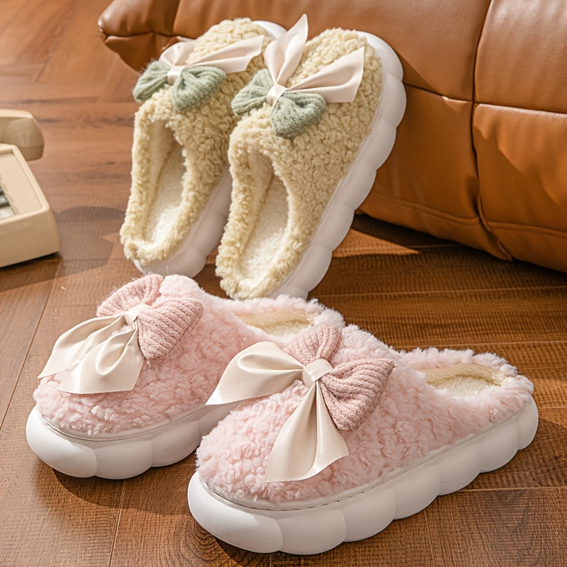 3 Sizes Available, One Style, Bow Slippers for Women Winter Indoor Home Warm Thick Sole Fluffy Slippers for Women'S Wear in Winter
