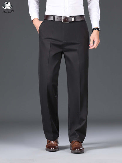 1pc Classic Fit Men'S Dress Pants - 100% Cotton, Solid Color, Non-Stretch, Regular Length, for Autumn/Winter - Business Casual Style