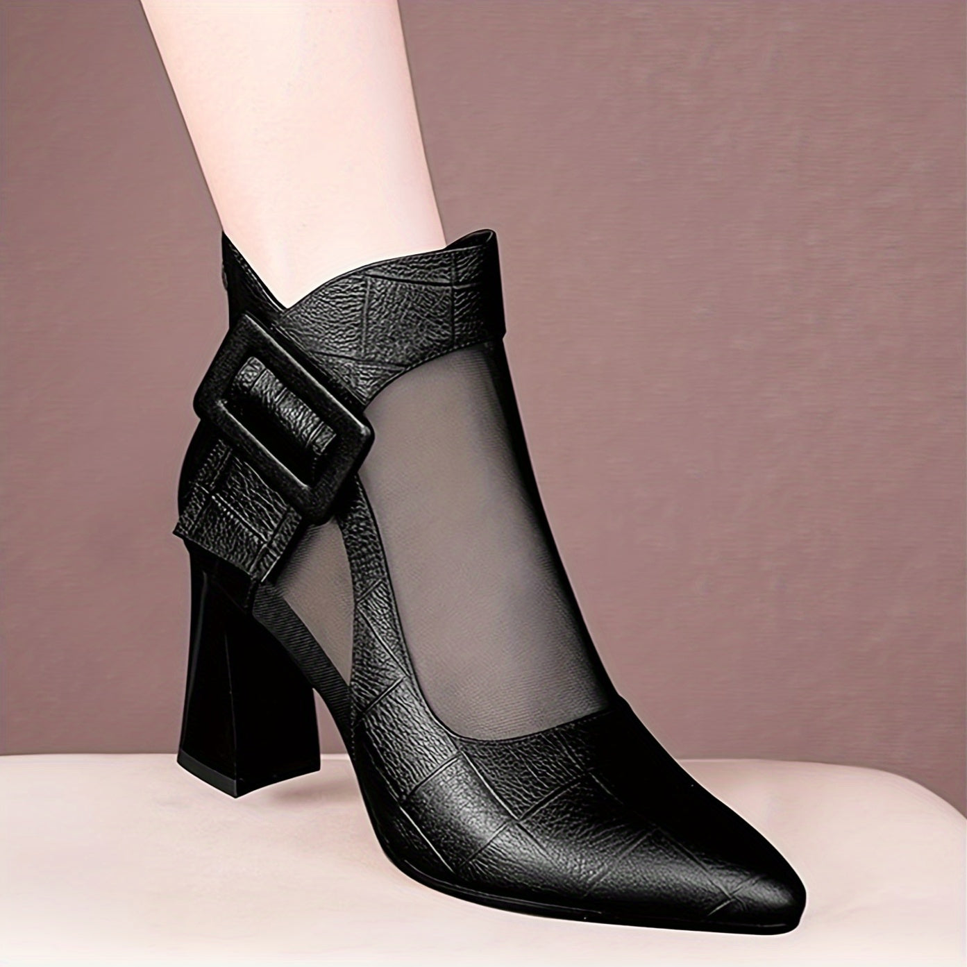 Women'S Pointed Toe Chunky Heel Pumps - Breathable Mesh Back Zipper Closure, Synthetic Cover Upper & Rubber Sole, Black Summer Casual Formal Dress Shoes for Office, Weddings, Parties, High Heel Boots, Wedding Guest Shoes, Cri