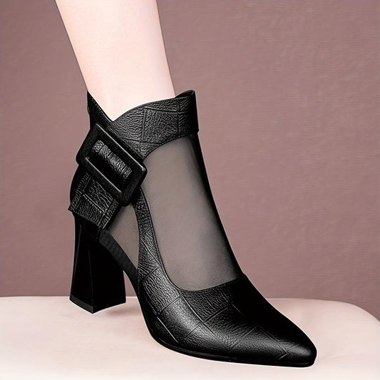 Women'S Pointed Toe Chunky Heel Pumps - Breathable Mesh Back Zipper Closure, Synthetic Cover Upper & Rubber Sole, Black Summer Casual Formal Dress Shoes for Office, Weddings, Parties, High Heel Boots, Wedding Guest Shoes, Cri