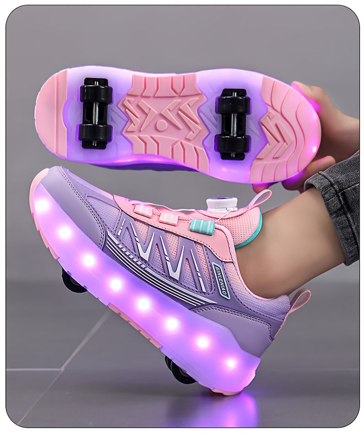 Children's pulley shoes for girls rechargeable glowing four-wheel removable sneakers with wheels