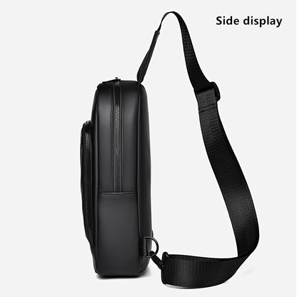Men'S Casual Chest Bag, Faux Leather, Single Shoulder Bag, Zipper Closure, Uncharged, with Sewing Thread, Non-textile Weaving Method, No Printing, 100cm Shoulder Strap Length, for Daily Commute