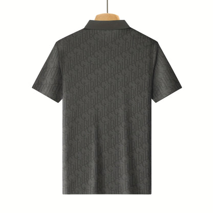 Men'S Casual Summer Short Sleeve T-Shirt with "Gil" Letter Print, Light Gray, Button-Up Collar, Medium Stretch Fabric, Regular Fit, Perfect for Weekend Outings, Relaxed Outing Shirt | Letter Print Tee | Medium Stretch Fabric