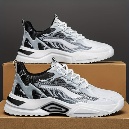 Men's Sneakers - Lightweight Cushioned Platform Sneakers with Lace-Up Closure, Non-Slip PVC Sole - Breathable Gym, Running, Casual Shoes in Grey/Black colorway - for Everyday & Light Hiking, Gym Shoes