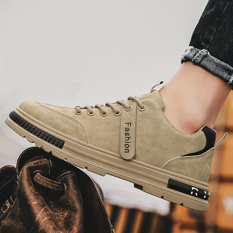 Men'S All-Season Low Top Sneakers, Solid Color, Non-Slip Durable Sports Casual Shoes, Breathable Fabric Lining, Round Toe, Lace-Up Closure, Faux Upper, PVC Sole, Cloth Insole - Versatile for Casual & Sports Use