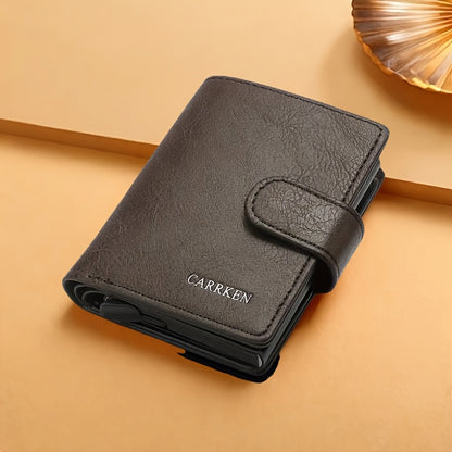 Men'S Short Wallet, Automatic Pop-Up Credit Card Holder, Short Wallet, Ideal Gift for Men, Multi-Functional Men'S Card Holder, Stylish, Trendy, Minimalist Credit Card Holder, Pop-Up Card Holder, High-Quality Faux Leather, Cap