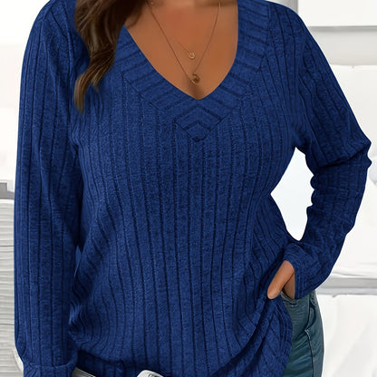 Women's Loose Fit V-Neck Polyester T-Shirt With Soft And Breathable Fabric, All-Season Casual Long Sleeve Tee, Machine Washable