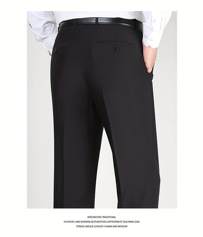 Men's Classic Straight Fit Pants - Lightweight Polyester Blend, High Waist, Button Closure, Suitable for Year-Round Wear