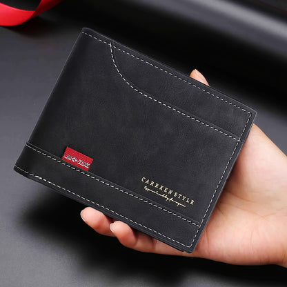 Men's Vintage-Style Black Faux Leather Wallet with Zipper - Multiple Card Slots, Multi-Functional ID Holder