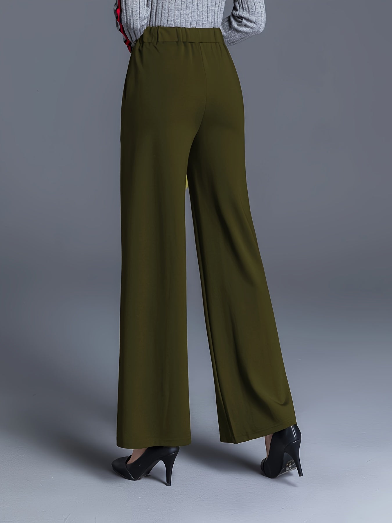 Women'S Olive Green Straight Leg Pants - Stretchy High-Waist, Casual & Comfortable, Ideal for Daily Commute & Casual Attire, Casual Wear|Straight Leg Pants|Stretchy Fabric
