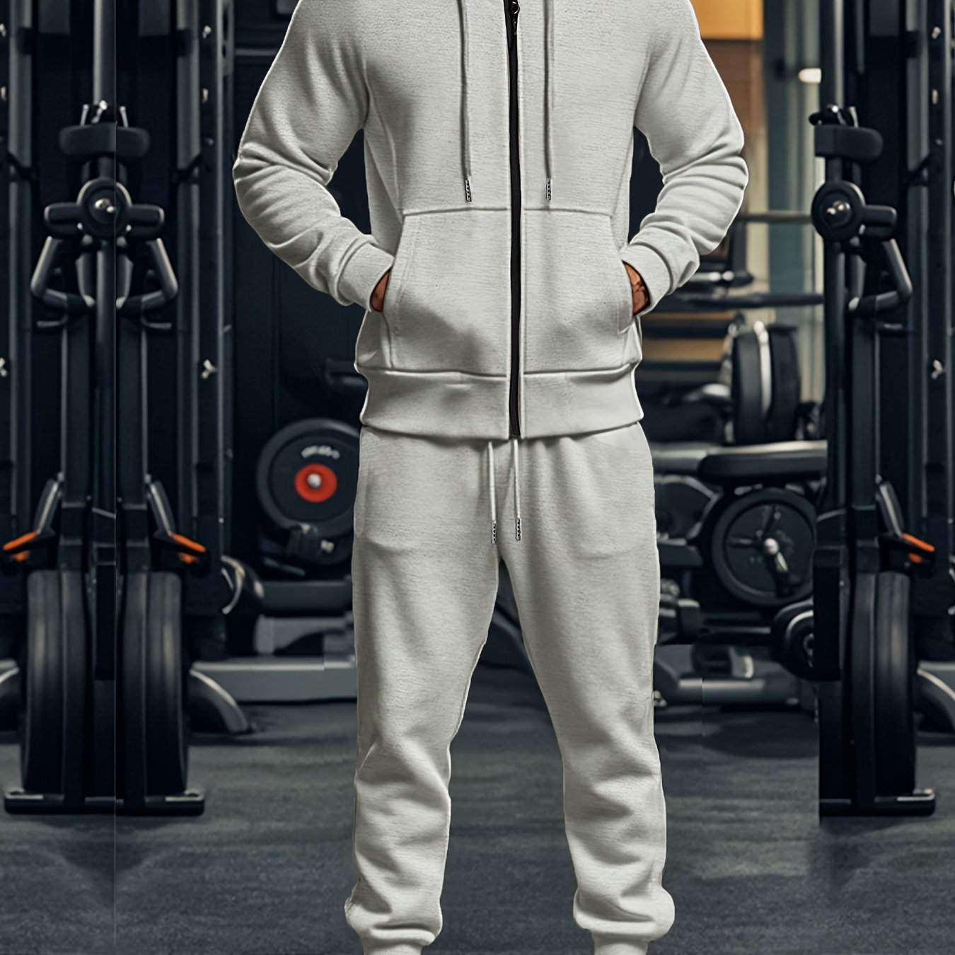 2pcs Men's Solid Color Hooded Long Sleeve Sweatshirt + Pants Set, Casual Co-ord Sports Fitness Set