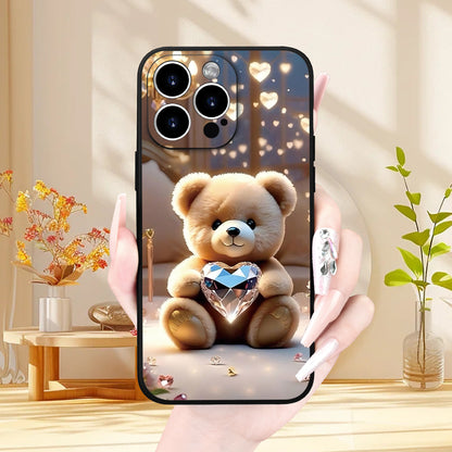 Creative Crystal Heart Bear Pattern Phone Case, Thick Full-Body Protection, Shockproof And Drop-Resistant TPU Soft Protective Cover, Suitable As a Gift for Birthdays Or Holidays for Both Men And Women, Compatible with Iphone