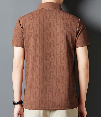 Men'S Casual Summer Short Sleeve T-Shirt with "Gil" Letter Print, Light Gray, Button-Up Collar, Medium Stretch Fabric, Regular Fit, Perfect for Weekend Outings, Relaxed Outing Shirt | Letter Print Tee | Medium Stretch Fabric
