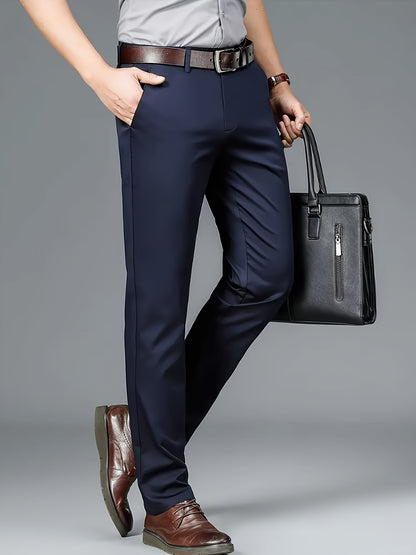 Men'S New Style Solid Color Suit Pants for All Seasons, Fashionable Business Stretch Straight-Leg Formal Trousers, Slim-Fit Casual Pants.