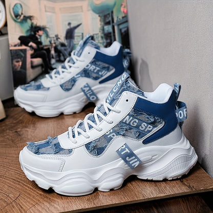 Women'S High-Top Fashion Sneakers with Plaid Pattern, Lightweight EVA Sole, Lace-Up Closure, Fabric Insole, and Tassel Embellishment - All-Season Sports Shoes with Random Printing Design, Ladies Sneakers