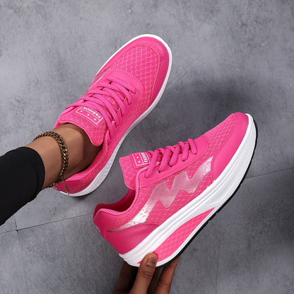 Women's Light Blue Breathable Mesh Sneakers - Air-Cushioned, Thick-Soled Sneakers with Sport Control & Lace-Up Design for All Seasons