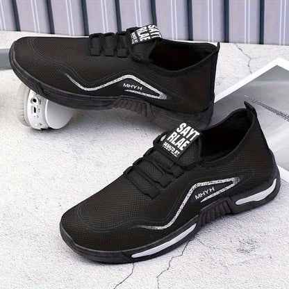 Men's & Women's Breathable Mesh Sneakers with Non-Slip Rubber Sole, Cushioned Comfort & All-Over Foot Coverage (39-44) - Lightweight Low-Top Sneakers for Hiking, Gym, Running, Casual Wear - White/Black Letter Print & Color Bl