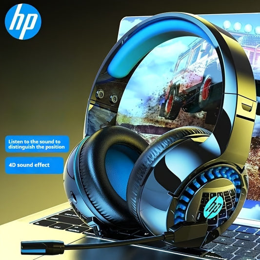 HP Headphone DHE-8011, Desktop Laptop All-In-One Can Be Used, 3.55Mm And Usb Interface, Wired Microphone Game Headset, Cool Light Effect, Noise Reduction, Stereo Sound Effect, Ear Cup Comfortable And Soft, High-End Fashion De