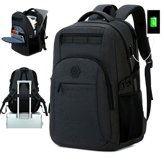 Travel Laptop Backpack, Business Slim Durable Laptop Backpack With USB Charging Port And Trolley Cover, Male And Female College High School Laptop Bag For 15.6 Inch Laptop