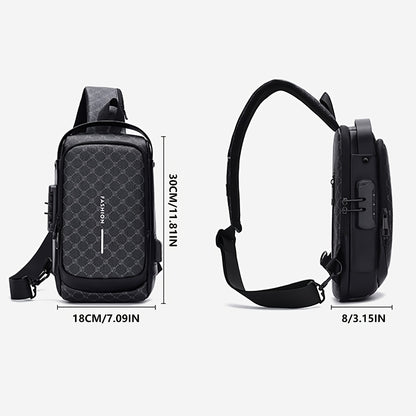 Elegant Black Crossbody Bag with Adjustable Strap, Anti-Theft Zipper Closure, and Polyester Lining - Stylish Chest Bag for Men and Women, Secure Travel Bag|Patterned Chest Bag|Durable Zipper Closure