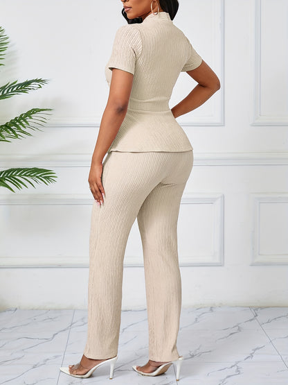 Ready-To-Wear Women'S Elegant Casual Solid Color Textured Pants Set