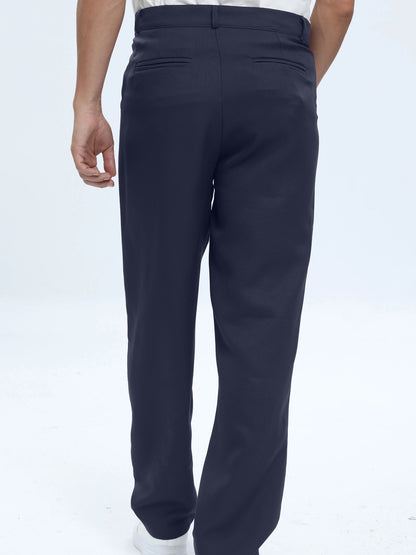 Men's Classic Dress Pants - Solid Color, Polyester & Spandex Blend, Machine Washable, No Stretch Fabric with Faux Pockets - Perfect for Business Casual