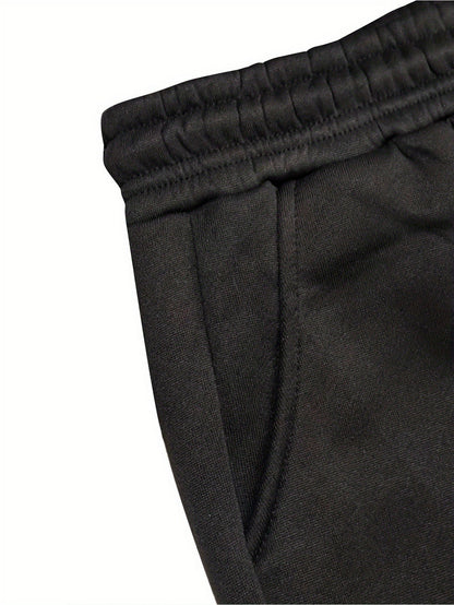 1set Men'S Casual Geometric Heartbeat Pattern Hoodie and Sweatpants Set, Polyester and Spandex Blend, Loose Fit, Hooded Pullover for Autumn/Winter