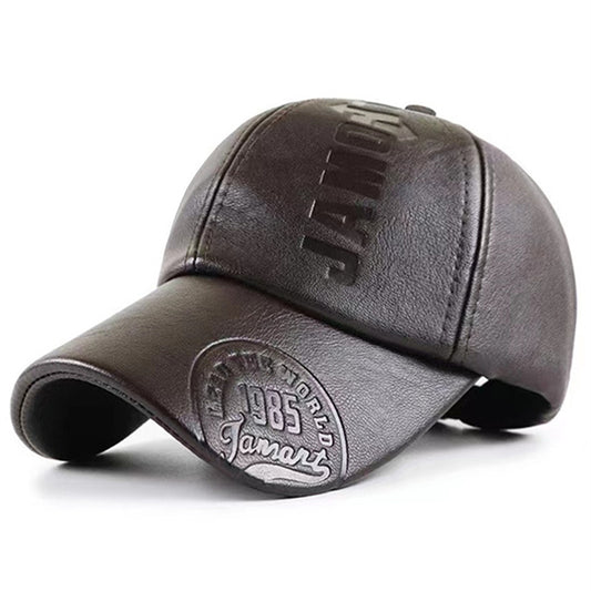 Men's High Quality PU Leather Baseball Cap with Adjustable Snap Closure - Embossed Vintage 1993 JAM Design, Black Casual Hat for Christmas & Outdoor Activities, Adjustable Baseball Cap, Suitable for Women