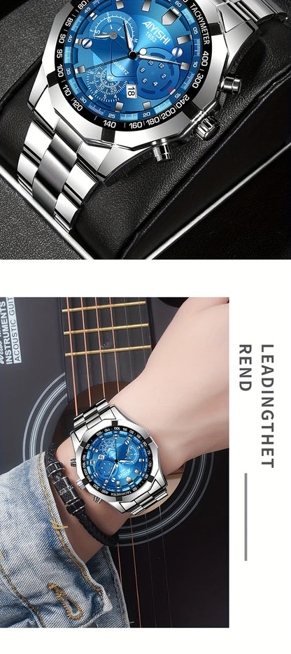 AIYISHI Men's Luxury Business Quartz Watch | | Luminous Hands & Markers | Date Display | Zinc Alloy Case and Band | Analog Dial with Subdials | Ideal for Professional Gifting