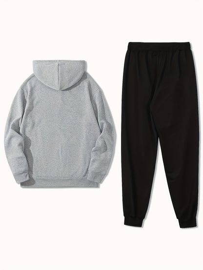 2pcs, Men's Solid Color Hoodie And Joggers Set For Spring And Fall
