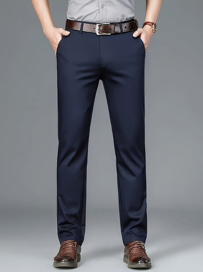 Men'S New Style Solid Color Suit Pants for All Seasons, Fashionable Business Stretch Straight-Leg Formal Trousers, Slim-Fit Casual Pants.
