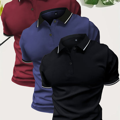 3Pcs Breathable Regular Fit Golf Shirt, Men's Casual V-Neck T-Shirt Short Sleeve For Summer, Men's Clothing