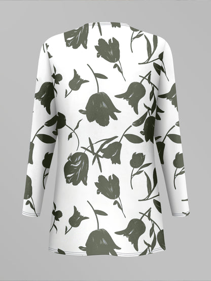 Women'S 3pcs Set, Floral Print Cardigan with Solid Color Cami and Wide-Leg Pants Casual Outfit