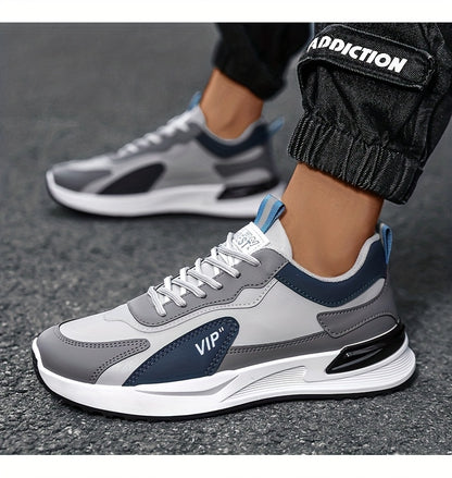 Men'S Casual Sneakers - Low Top, Lace-Up, All-Season Athletic Shoes with "VIP" Patch, White & Gray, Stylish Running & Hiking Boots, Casual Footwear | Modern Casual Sneakers | Durable Footwear