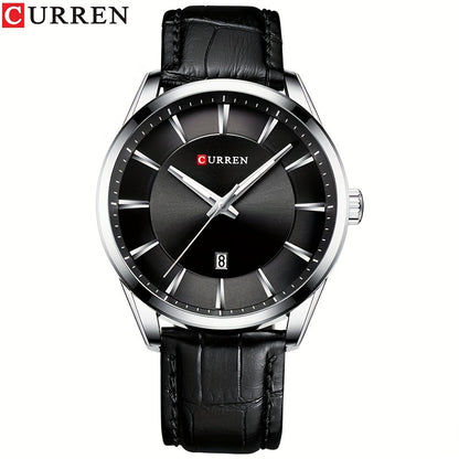 CURREN Minimalist Business Men'S Quartz Watch with Faux Leather Strap And Large Dial with Date, Suitable for Women