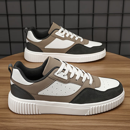 Men's Vintage-Style Sneakers - Lace-Up, Low-Top Skate Shoes with Thick Sole for All Seasons & Activities
