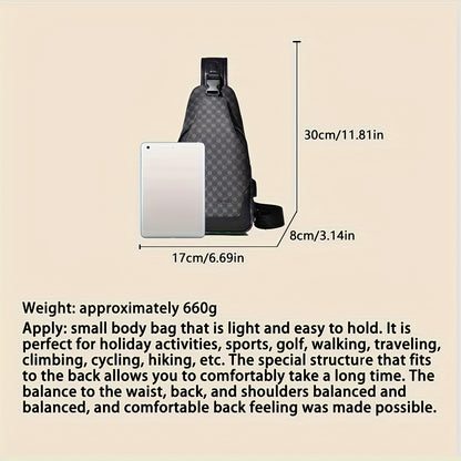 HUABUPS Men'S Crossbody Backpack - Black PVC Business Commuter Bag with USB Charging, Adjustable Strap, Multiple Compartments & Durable Design for Travel, Hiking, Daily Use - Ideal Gift for Men, Hiking Gear, Stylish Accessory