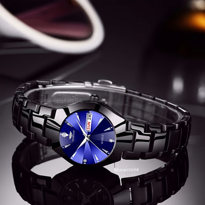 1 New Fashionable Quartz Ladies' Watch with Date Display - Black Dial, Luminous Hands & Markers, Stainless Steel Band, Casual Style, Travel & Business Use, Casual Style Watch | Minimalist Design | Quartz Movement