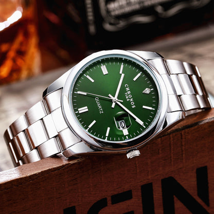 CHRONOS Men's Classic Popular Watch With Stainless Steel Strap, Business Calendar Luminous Watch