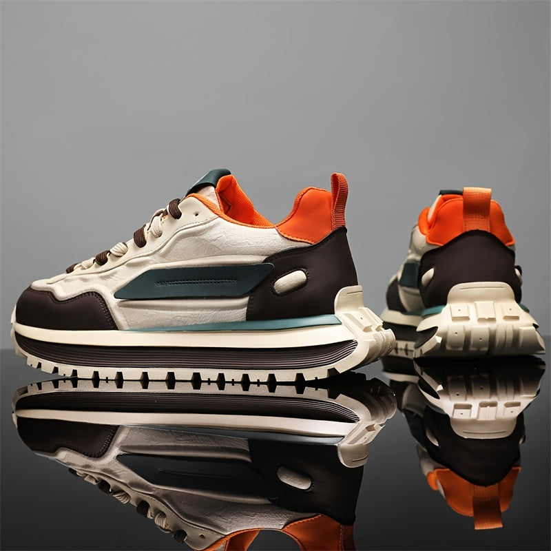 Men's Breathable Casual Sneakers - Trendy Low-Top Lace-Up Sneakers with Soft Rubber Sole, White & Black Design for Spring/Summer, Perfect for Running and Casual Attire, Versatile Running Footwear | Sporty Aesthetic Shoes | Co