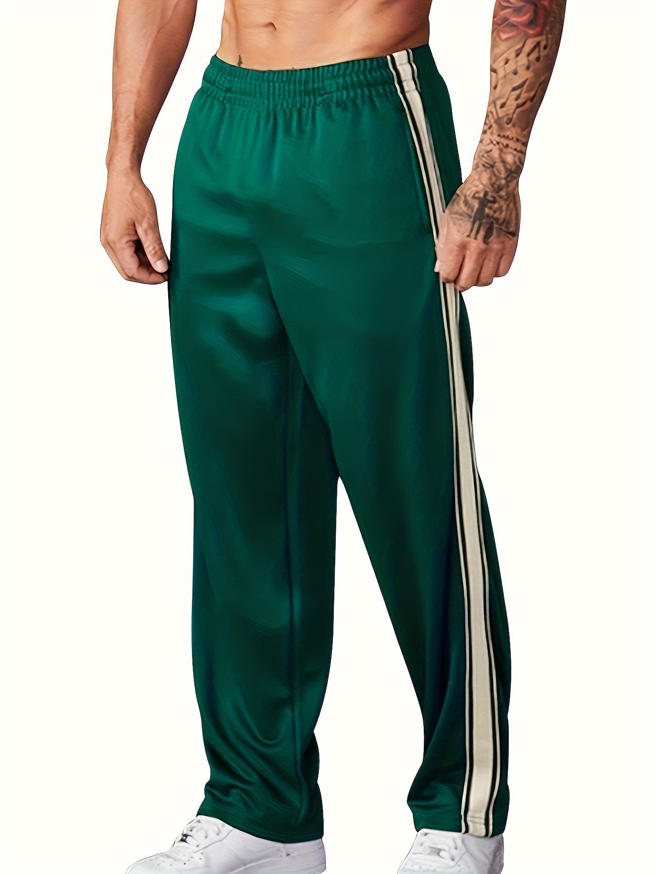 Men's Casual Athletic Joggers - Striped, Breathable Polyester Blend with Pockets for Running & Fitness, Perfect for Spring/Fall