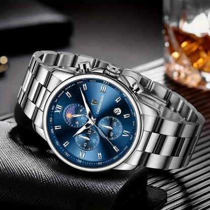 LIGE Black Blue Quartz Watch with Calendar, Exquisite & Simple Dial Stainless Steel Strap Multiple Colors High-quality Wrist Watch