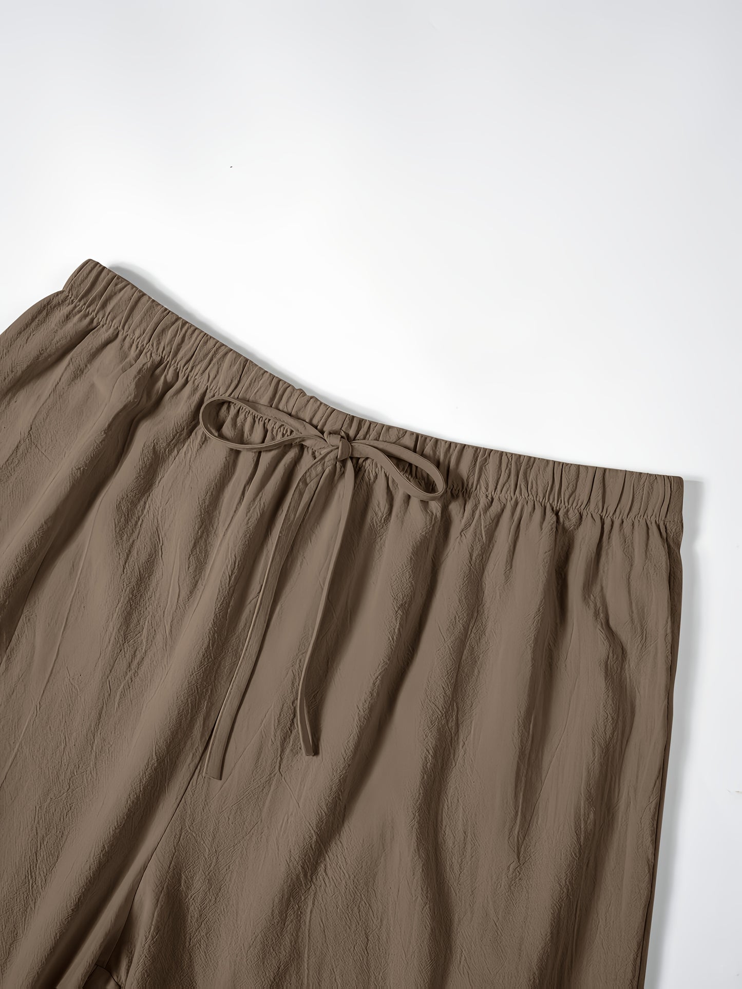 Women's Casual Solid Color Shorts with Faux Drawstring, Polyester, Machine Washable - All Seasons, Beach Pants, Leisure Style, ALL/Global/All